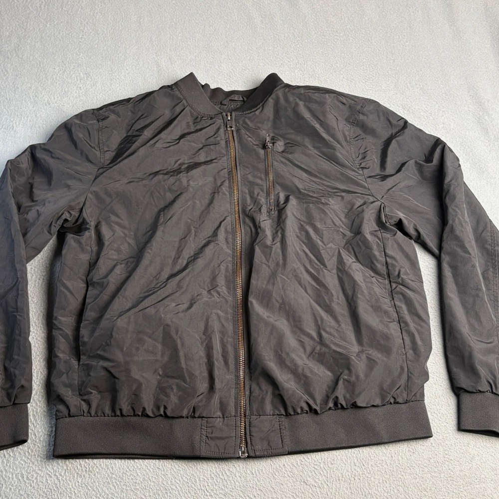HM Mens Black Bomber Jacket Full Zip Lightweight L Large Pocket Minimalist